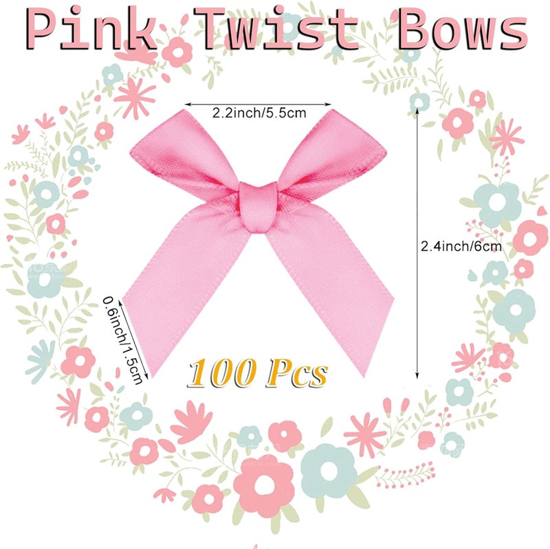 Adodotoe Christmas Twist Tie Bows, 100 Pcs Satin Twist Tie Bows for Treat Bag Satin Ribbon Tie Bows for Tying Up Packages Present Bags Bakery Candy Bags Decorating Ribbon Bow Gift Wrap Bows (Pink red) - Image 2
